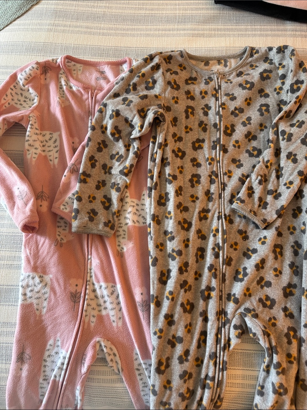 Carter's Pink Llama and Gray Leopard Footed Pajama Set